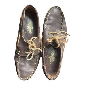 Men's Stetson Vintage Brown Leather Boat Shoes Size 10